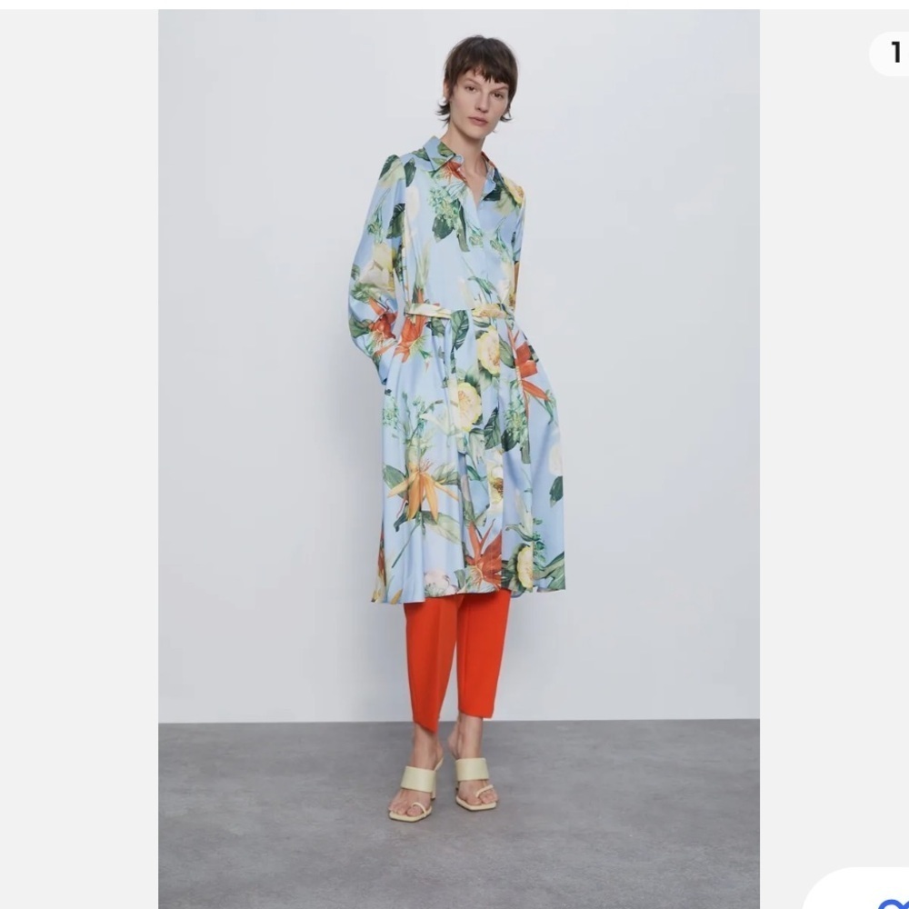 Zara floral print button down dress with collar